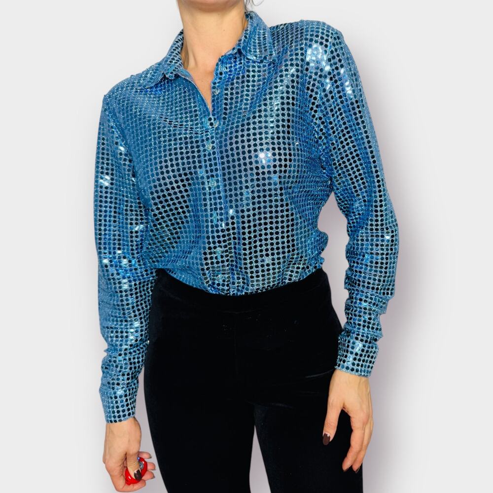 90s Necessary Objects Blue Sparkle‎ Top